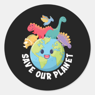 Rett unseren Planet Dinosaur Earth Day Kindermädch Runder Aufkleber