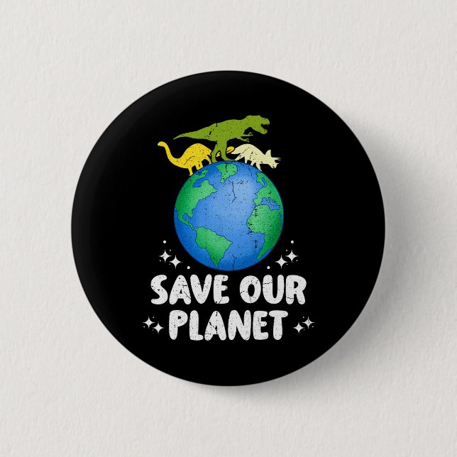 Rett unseren Planeten Dinosaurier Kinder Niedliche Button (Vorderseite)