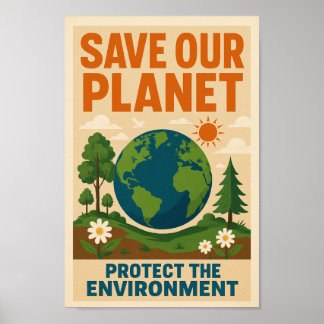 Rett unseren Planeten - Retro Environmental Awaren Poster
