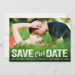 Rett unserer Date Wedding Distressed Script-Fotoka Einladung