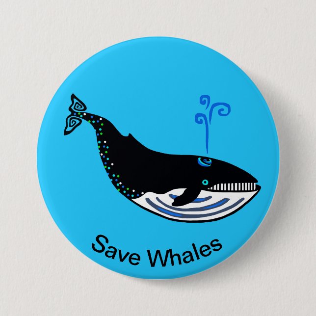Rett WHALES - gefährdetes Tier - Ozeanblau Button (Vorderseite)