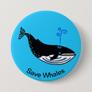 Rett WHALES - gefährdetes Tier - Ozeanblau Button