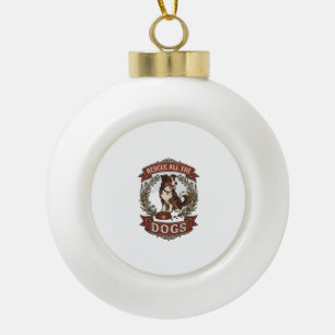 Rette alle Hunde Hund Floralkranz Band_1 Keramik Kugel-Ornament