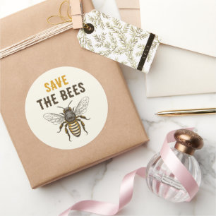 Rette-die-Bienen-Aufkleber mit vintage Honigbiene Runder Aufkleber