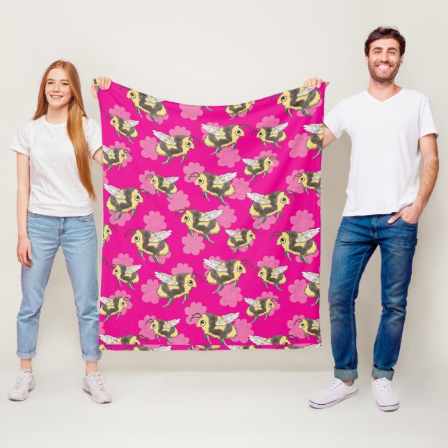 Rette die Bienen mit rosa Blumen Fleecedecke (Beispiel)