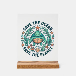 Rette die Ozean-Meeres-Schildkröte Vintage-Gravur- Acrylschild