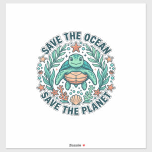 Rette die Ozean-Meeres-Schildkröte Vintage-Gravur- Aufkleber