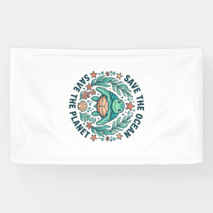 Rette die Ozean-Meeres-Schildkröte Vintage-Gravur- Banner