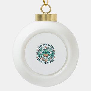 Rette die Ozean-Meeres-Schildkröte Vintage-Gravur- Keramik Kugel-Ornament