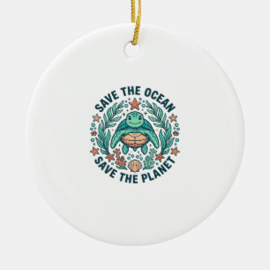 Rette die Ozean-Meeres-Schildkröte Vintage-Gravur- Keramik Ornament