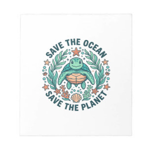 Rette die Ozean-Meeres-Schildkröte Vintage-Gravur- Notizblock