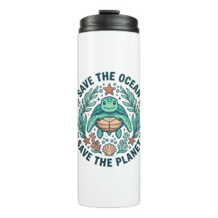 Rette die Ozean-Meeres-Schildkröte Vintage-Gravur- Thermosbecher