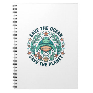 Rette die Ozean-Schildkröte Vintage-Gravur-Shirt_ Notizblock