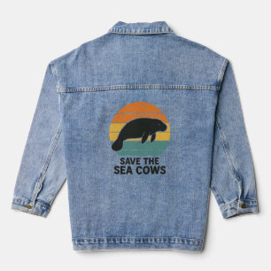 Rette die Seekühe Retro Vintage Manatee Silhouette Jeansjacke