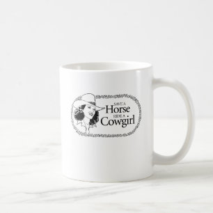 Rette ein Pferd. Reite eine Cowgirl. Tasse