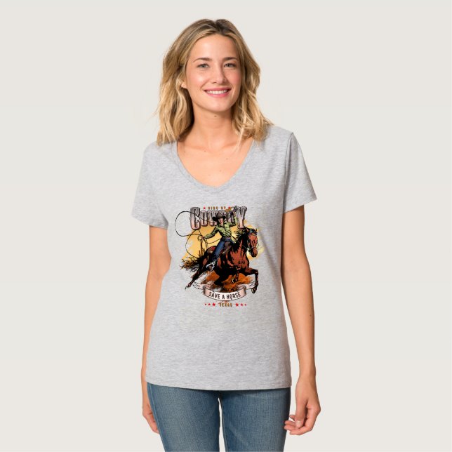 Rette ein Pferd; Reite einen Cowboy | Frauen V-Aus T-Shirt (Vorderseite Vollansicht)