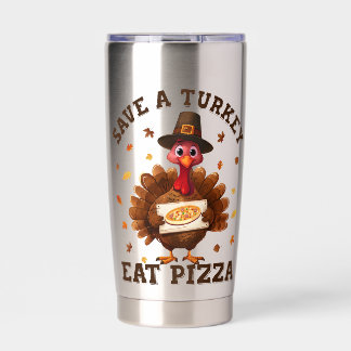 Rette einen Truthahn, iss Pizza – Lustige Thanksgi Thermobecher