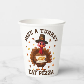 Rette einen Truthahn Iss Pizza – Lustige Thanksgiv Pappbecher