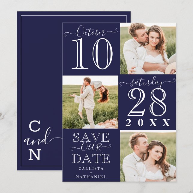 Rette unser Date Moderne Typografie Monogramm Foto Save The Date (Vorne/Hinten)