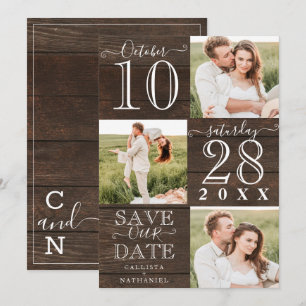 Rette Unser Datum Rustikales Holz-Monogrammfoto Save The Date