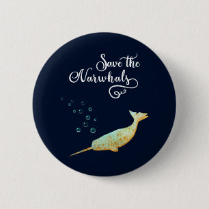 Retten Sie das Narwhals. Aquarell, Button