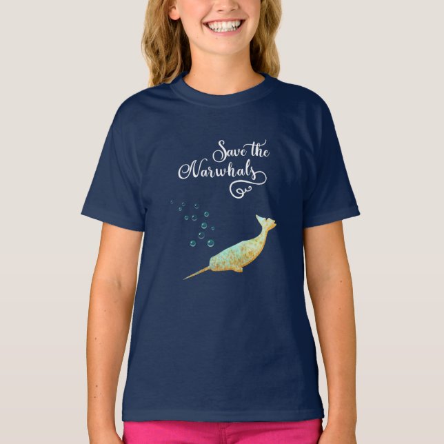 Retten Sie das Narwhals. Aquarell, T-Shirt (Vorderseite)