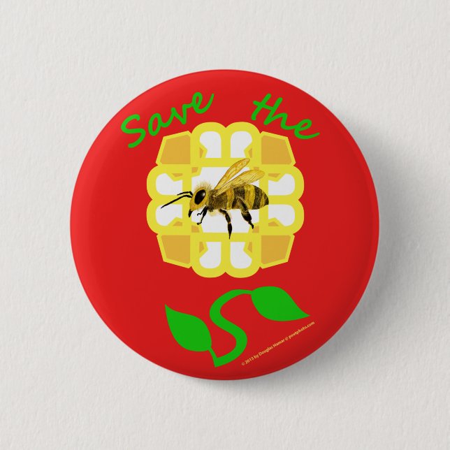 Retten Sie den Bienen Blumen-Entwurfs-Knopf Button (Vorderseite)