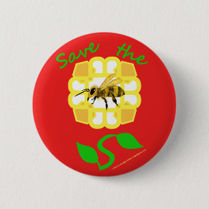 Retten Sie den Bienen Blumen-Entwurfs-Knopf Button