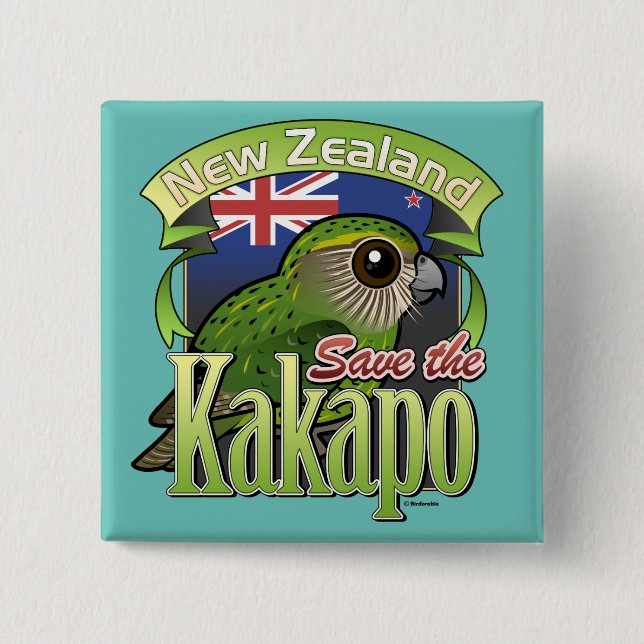 Retten Sie den NeuseelandKakapo Button (Vorderseite)