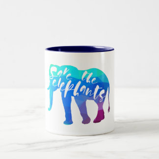 Retten Sie die Elefanten. Kalligraphie, grafische Zweifarbige Tasse