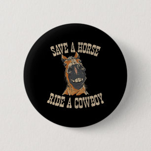 Retten Sie eine Pferdereifahrt Ein Cowboy Der Sonn Button