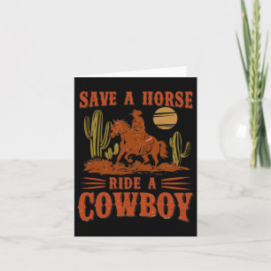 Retten Sie eine Pferdereifahrt Ein Cowboy Der Sonn Karte