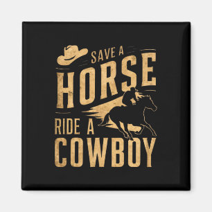 Retten Sie eine Pferdereifahrt Ein Cowboy Der Sonn Magnet