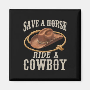 Retten Sie eine Pferdereifahrt Ein Cowboy Der Sonn Magnet