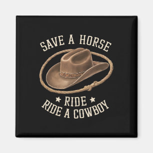 Retten Sie eine Pferdereifahrt Ein Cowboy Der Sonn Magnet