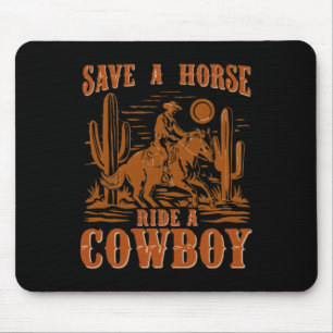 Retten Sie eine Pferdereifahrt Ein Cowboy Der Sonn Mousepad