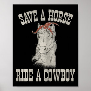 Retten Sie eine Pferdereifahrt Ein Cowboy Der Sonn Poster