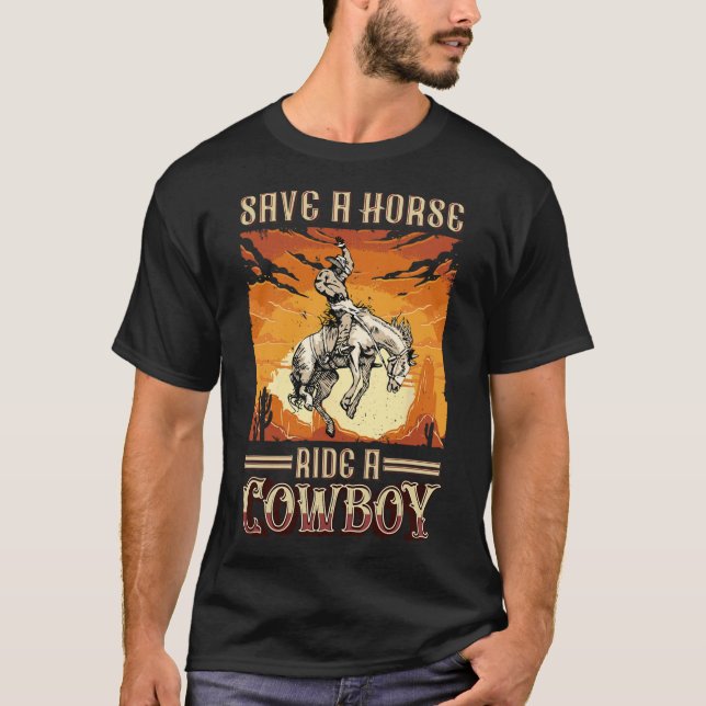 Retten Sie eine Pferdereifahrt Ein Cowboy Western  T-Shirt (Vorderseite)