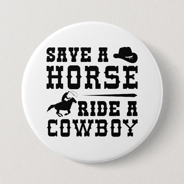 Retten Sie einen Pferdereiten einen Cowboy Button (Vorderseite)
