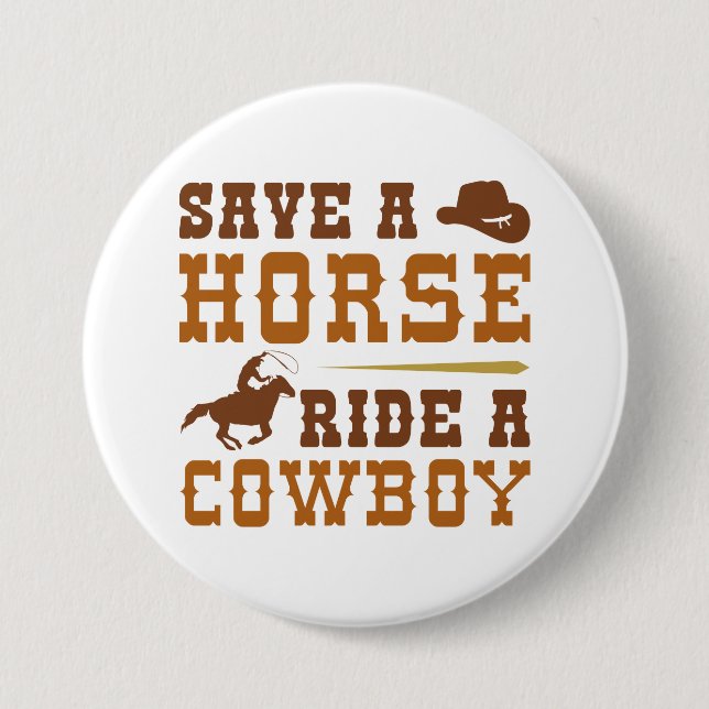Retten Sie einen Pferdereiten einen Cowboy Button (Vorderseite)