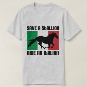 Retten Sie einer Stallions-Fahrt eine italienische T-Shirt