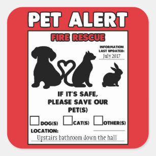 Retten Sie meinen Haustier-Feuer-Haustier-Alarm 3" Quadratischer Aufkleber