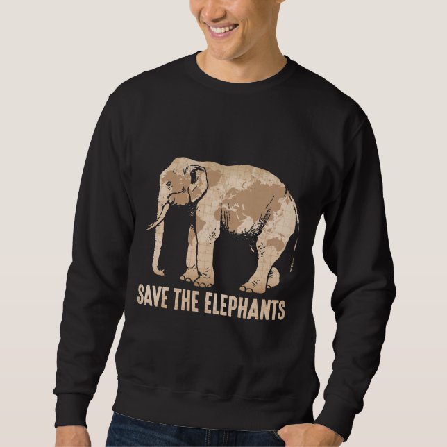 Rettend Elefanten Liebe Tierschutz Retro Weltkarte Sweatshirt (Vorderseite)