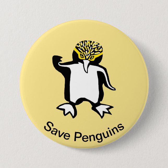 Rettend PENGUINS - Gefährdete Tiergrafik - Gelb Button (Vorderseite)