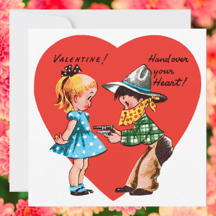 Retter Valentinstag, Vintage-Cowboy mit Mädchen Feiertagskarte