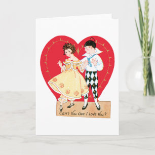 Retter Valentinstag, Vintage-Harlekin und Herz Feiertagskarte