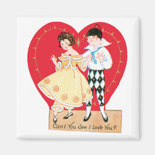 Retter Valentinstag, Vintage-Harlekin und Herz Magnet
