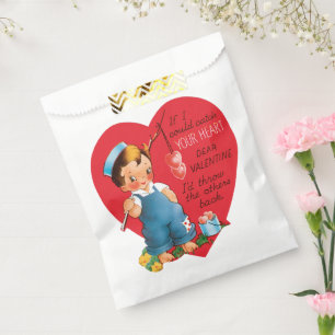 Retter Valentinstag, Vintage-Junge fischt Herzen Geschenktütchen