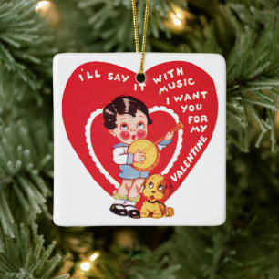 Retter Valentinstag, Vintage-Jungenmusik Banjo Keramikornament