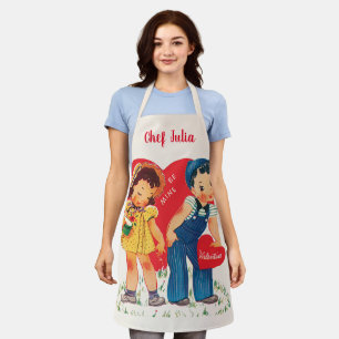 Retter Valentinstag, Vintage Mädchen und Jungen He Schürze